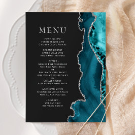 Menu Casamento Escuro de Agato de Prata Azul Teal