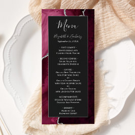 Menu Casamento Escuro Moderno Burgundy Prata Ágata