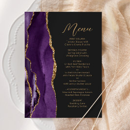 Menu Casamento Escuro Moderno em Grafite Dourado Roxo