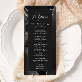 Menu Casamento Escuro Moderno Preto Prata Ágata