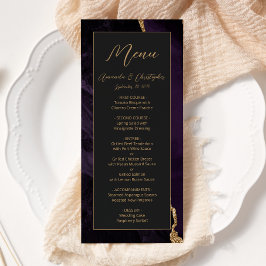Menu Casamento Escuro Moderno Roxo Dourado Ágata