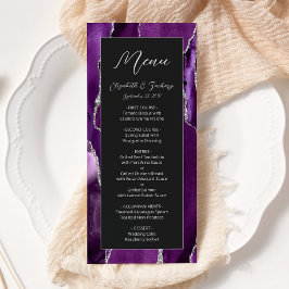 Menu Casamento Escuro Moderno Roxo Prata Ágata