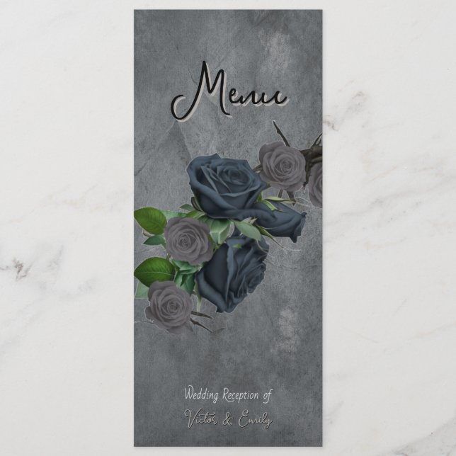 Menu Casamento Estilo Gótico Floral Escuro (Frente)