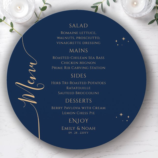 Menu Casamento Estrelas Celestiais Navy Dourado (Criador carregado)