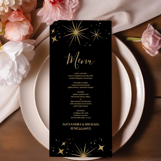 Menu Casamento Estrelas Celestiais Ouro Preto Místico  (Criador carregado)