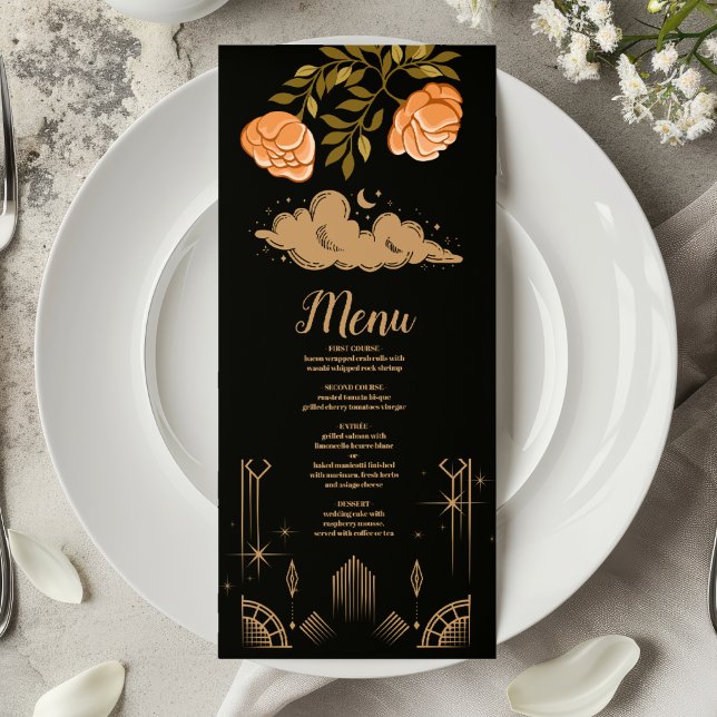 Menu Casamento Estrelas Preto Meia-Noite Celestial (Criador carregado)