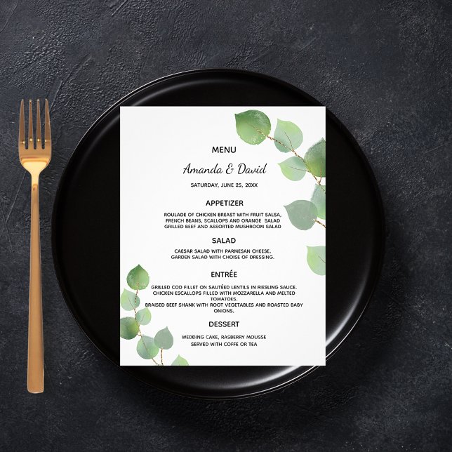 Menu Casamento eucalipto verde botânico (Criador carregado)