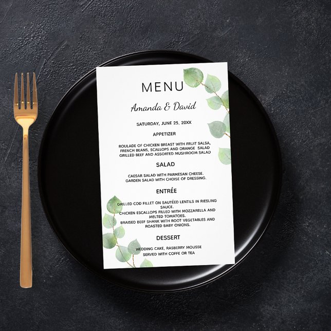 Menu Casamento eucalipto verde botânico (Criador carregado)