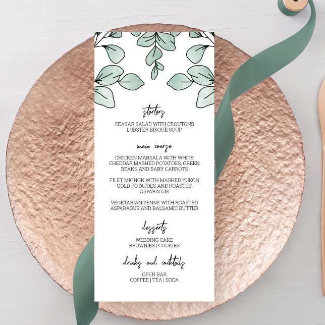 Menu Casamento Eucalyptus Com Aquarelas Whimsical (Criador carregado)