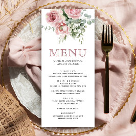 Menu Casamento Eucalyptus Floral Cor-de-Rosa Esbranquiç