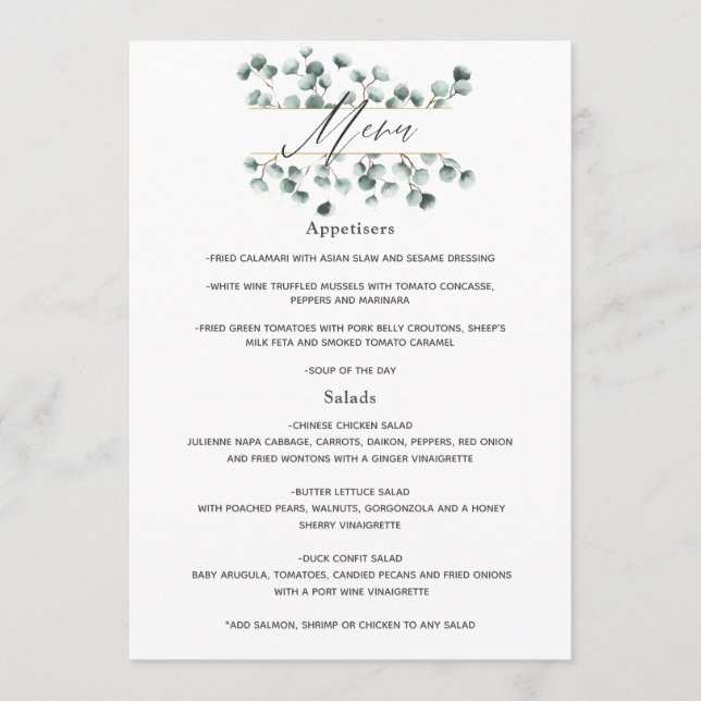 Menu Casamento Eucalyptus Watercolor (Frente)