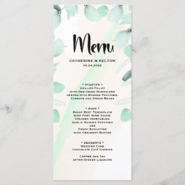 Menu Casamento Eucalyptus Watercolor Elegante Verde
