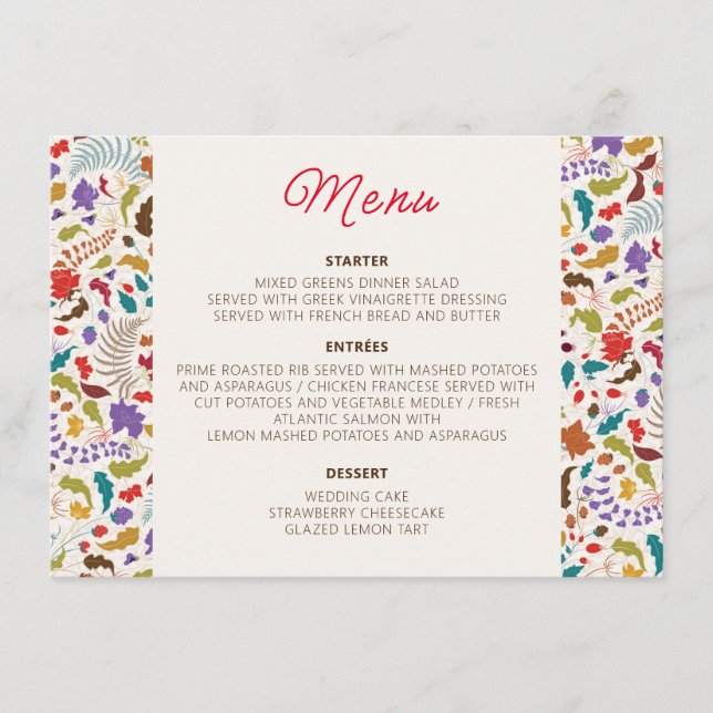 Menu Casamento Exótico de Jardins de Flores Selvagens d (Frente)