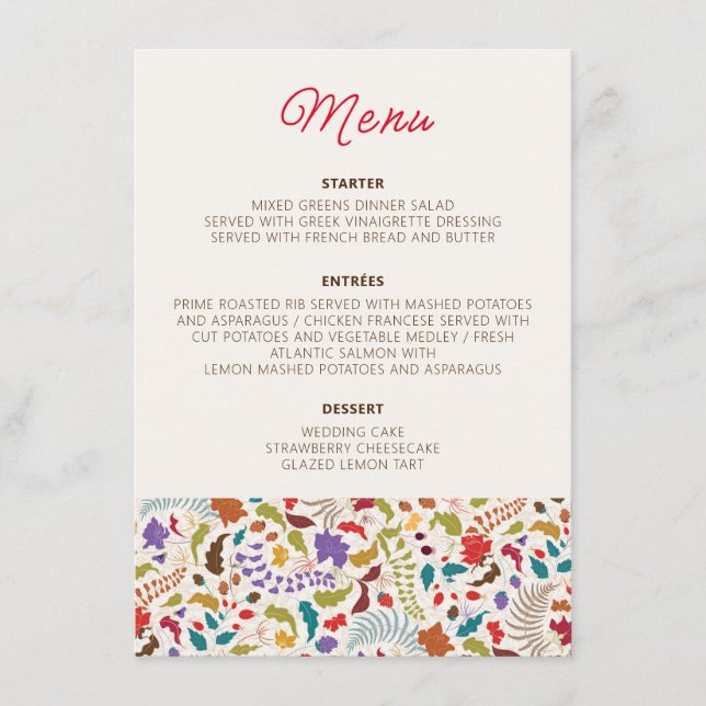 Menu Casamento Exótico de Jardins de Flores Selvagens d (Frente)