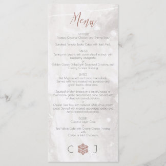 Menu Casamento Faux Rosa Dourado Flocos de Neve