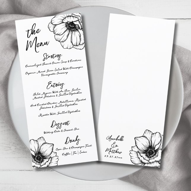Menu Casamento Físico Com Desenhar De Mão (Hand Draw Whimsical Floral Wedding Menu )