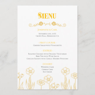 Menu Casamento Floral Amarelo e Branco