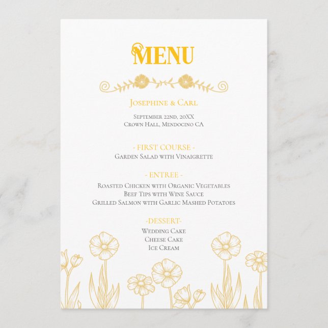 Menu Casamento Floral Amarelo e Branco (Frente)