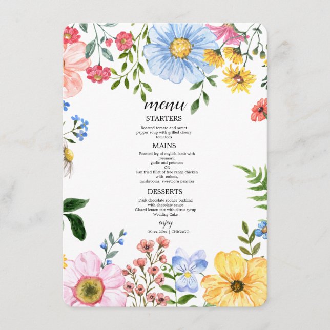 Menu Casamento Floral Aquarela (Frente)