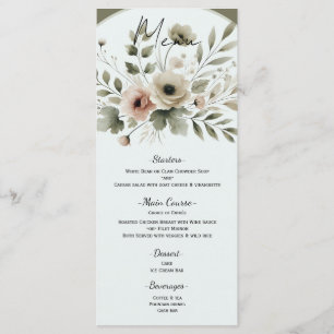 Menu Casamento Floral Aquarela Verde Oliva Caqui