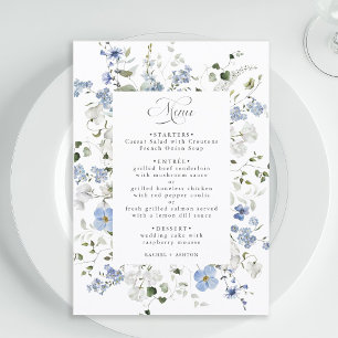 Menu Casamento Floral Azul Branco Verde Elegante