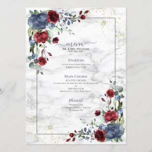 Menu Casamento Floral Azul Brilhante Claro