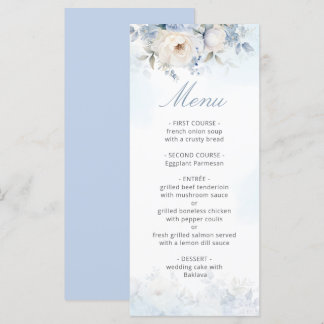 Menu Casamento Floral Azul-Dusty, Elegante