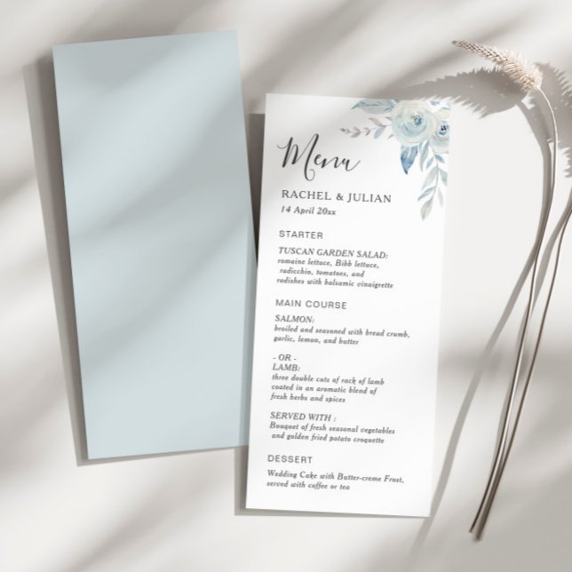Menu casamento floral azul elegante (Criador carregado)