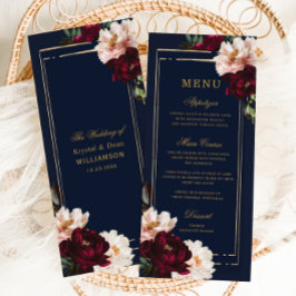 Menu Casamento Floral Azul Marinho Bege Borgonha Sombri