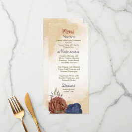 Menu casamento floral azul-marinho de terracotta