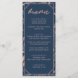 Menu Casamento Floral Azul Marinho e Dourado Rosa Moder