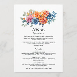 Menu Casamento Floral Azul, Rosa, Laranja e Verde