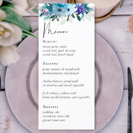 Menu Casamento floral azul roxo, primavera empoeirado E