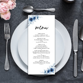 Menu Casamento Floral Azul-Vintage, Francês Elegante