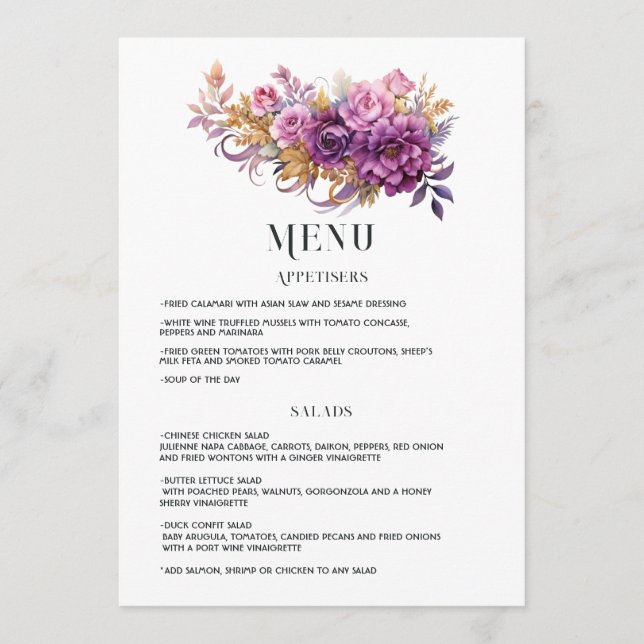 Menu Casamento Floral Bege e Dourado (Frente)