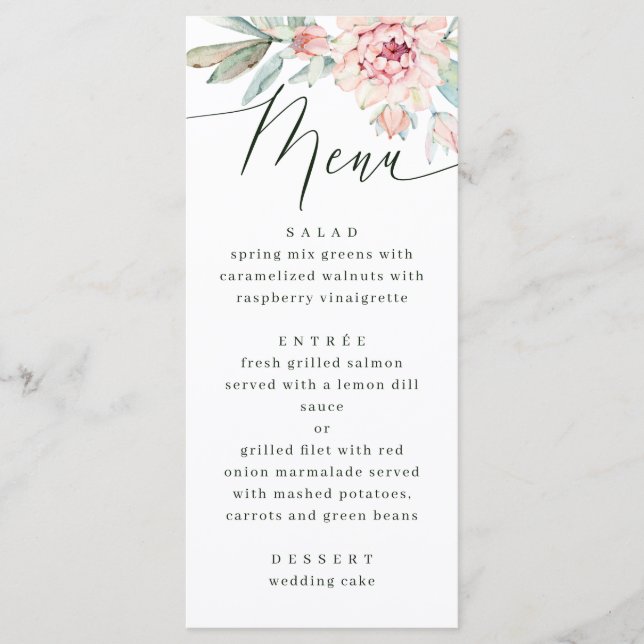 Menu Casamento Floral Blush | Jardim Botânico Romântico (Frente)