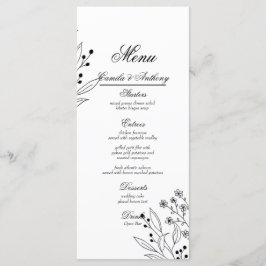 Menu Casamento Floral Boho de Canto Negro e Branco