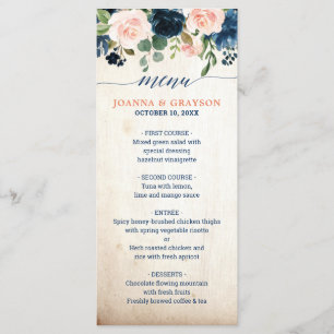 Menu Casamento Floral Boho Rosa Rosa Rosa Rosa marinho