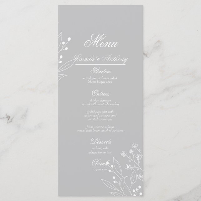 Menu Casamento Floral Boho Silver White Corner (Frente)
