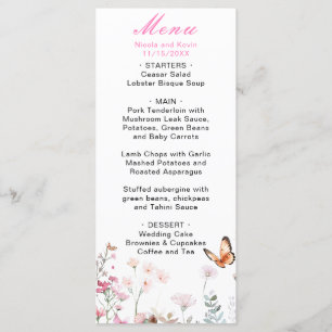 Menu Casamento Floral Borboleta Rosa Profundo Primavera