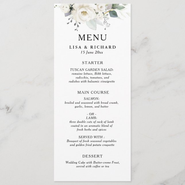 Menu casamento floral branco (Frente)