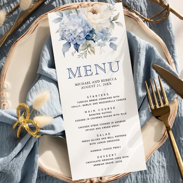 Menu Casamento Floral Branco e Azul (Criador carregado)