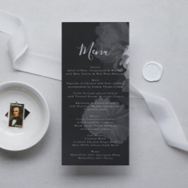 Menu Casamento Floral Branco e Preto Embelado