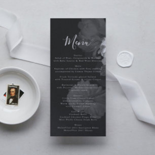 Menu Casamento Floral Branco e Preto Embelado