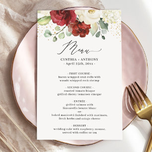 Menu Casamento Floral Branco Maroon Vermelho de Wa