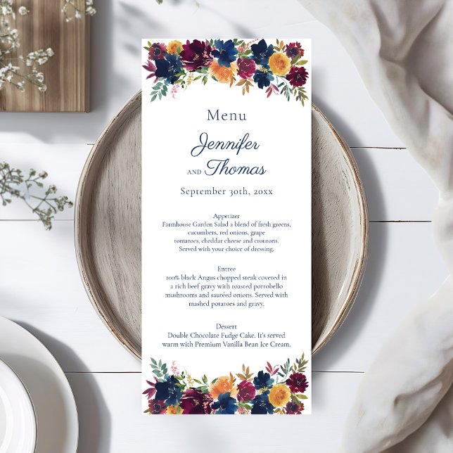 Menu Casamento Floral Bright Watercolor (Criador carregado)