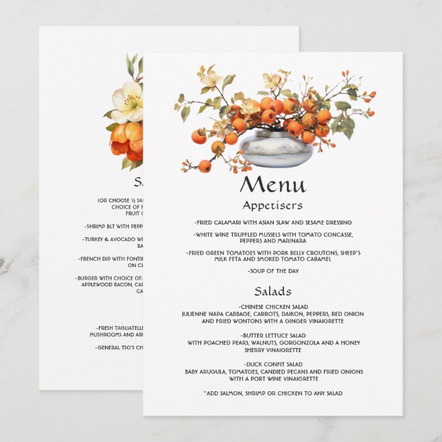 Menu Casamento Floral Caqui (Frente/Verso)