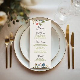Menu Casamento Floral Colorido Desenhado À Mão