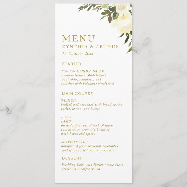 Menu casamento floral com castanho (Frente)