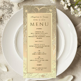 Menu Casamento Floral com Folha de Ouro de Luxo